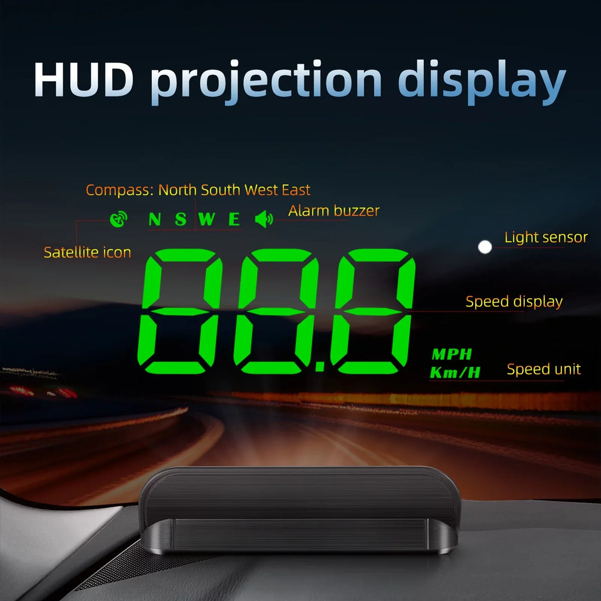 moobody Car HUD 3.5 inch Head-up Display Windshield Projecter Digital Vehicle Speedometer GPS Model Overspeed Warning Fatigue Driving Alarm