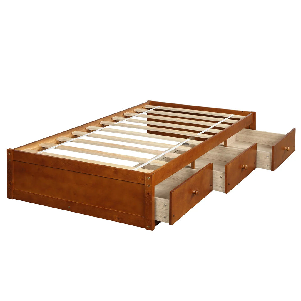 Oris Twin Size Wooden Platform Bed - Oak - Exclusive Design