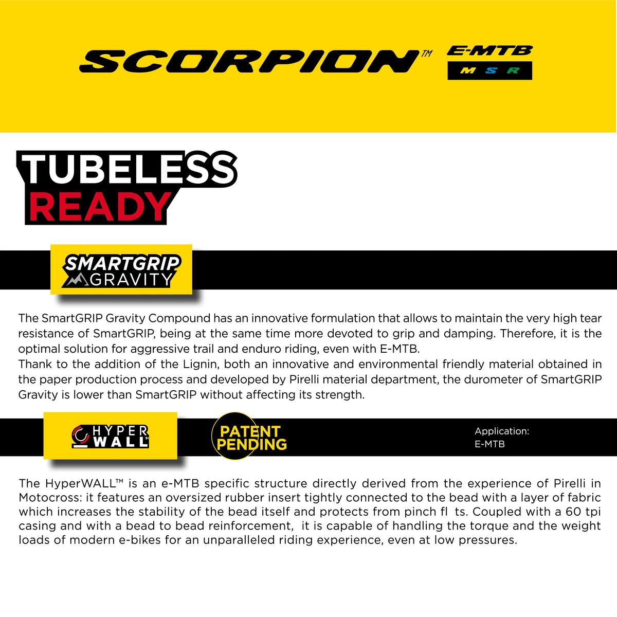 Pirelli Scorpion E-MTB M 27.5 x 2.6 Mountain Bicycle Tire, Versatile E-Mountain Bike Tire for Trail and Enduro Use, Mixed Terrain, E-Bike MTB, Tubeless Ready Clincher TLR + SmarTUBE 23/32-622