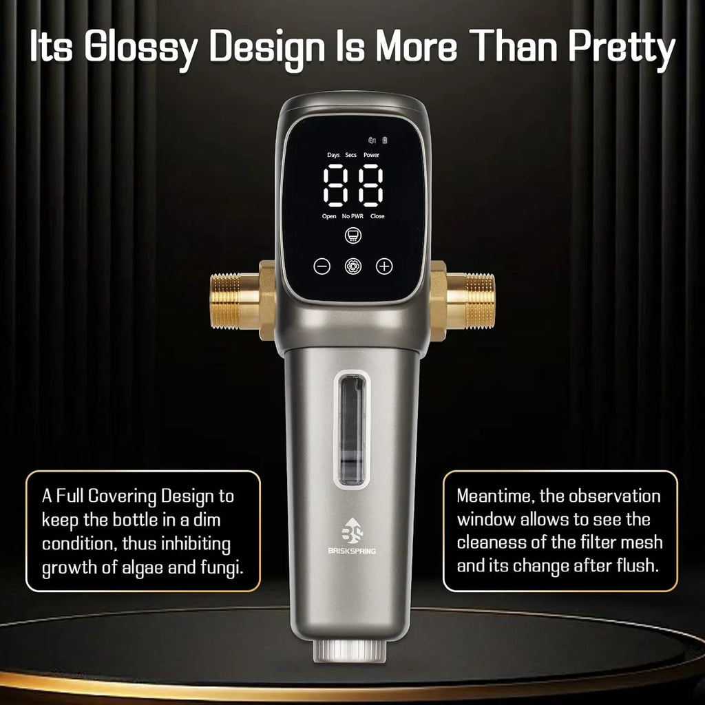 OUWI's King Model Spin Down Sediment Filter, Touch-Screen Automatic Flushing and Drainage, 360Â°Rotatable Head, 40 Micron Reusable Whole House Water Filter System, 1" MNPT + 3/4" FNPT Connector - Exclusive Design