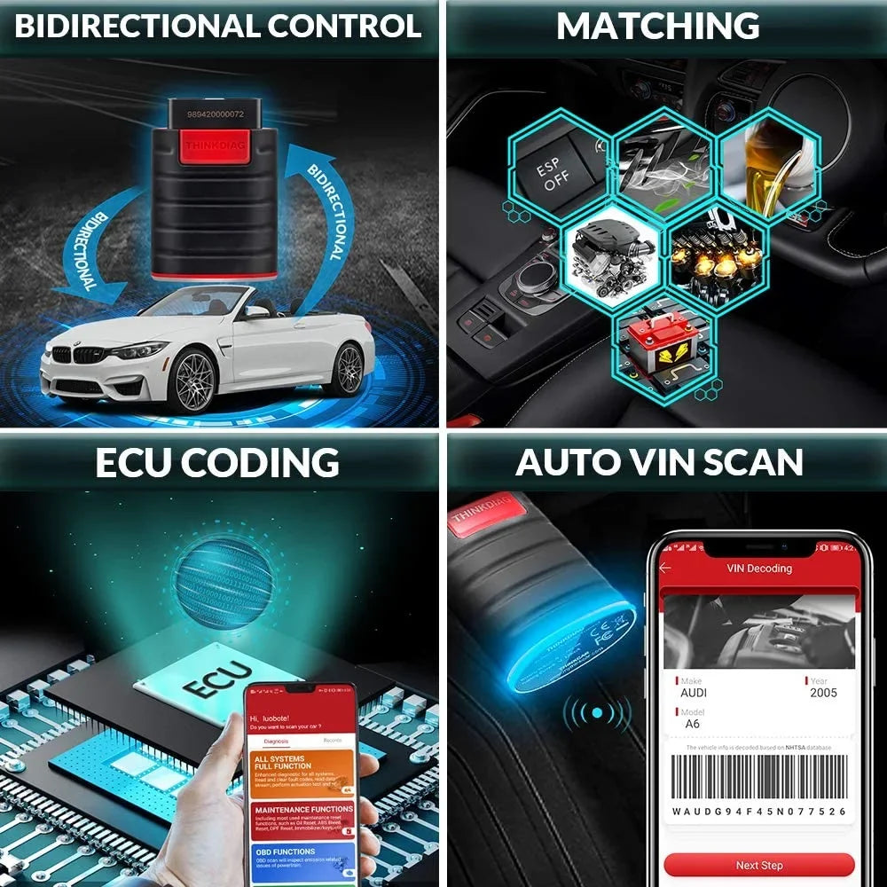 Bluetooth OBD2 Scanner Full Systems Car Diagnostic Tool Code Reader (2 Year Software Included) 15 Maintenance Functions for Cars Since 1996- THINKCAR THINKDIAG - Exclusive Design