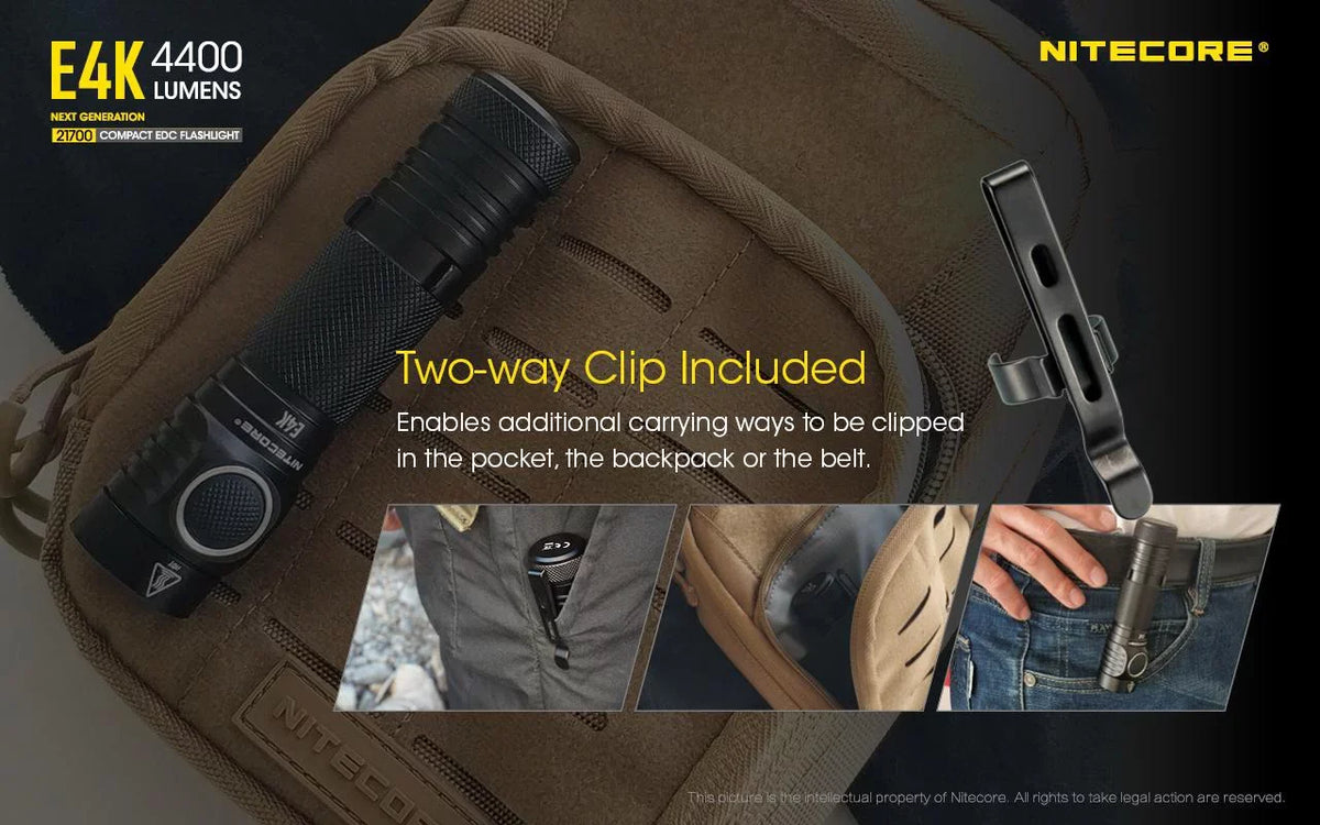 Combo: NITECORE E4K Next generation Flashlight - 4400 Lumens w/Tiki Mini Keychain Lamp -300 Lumens