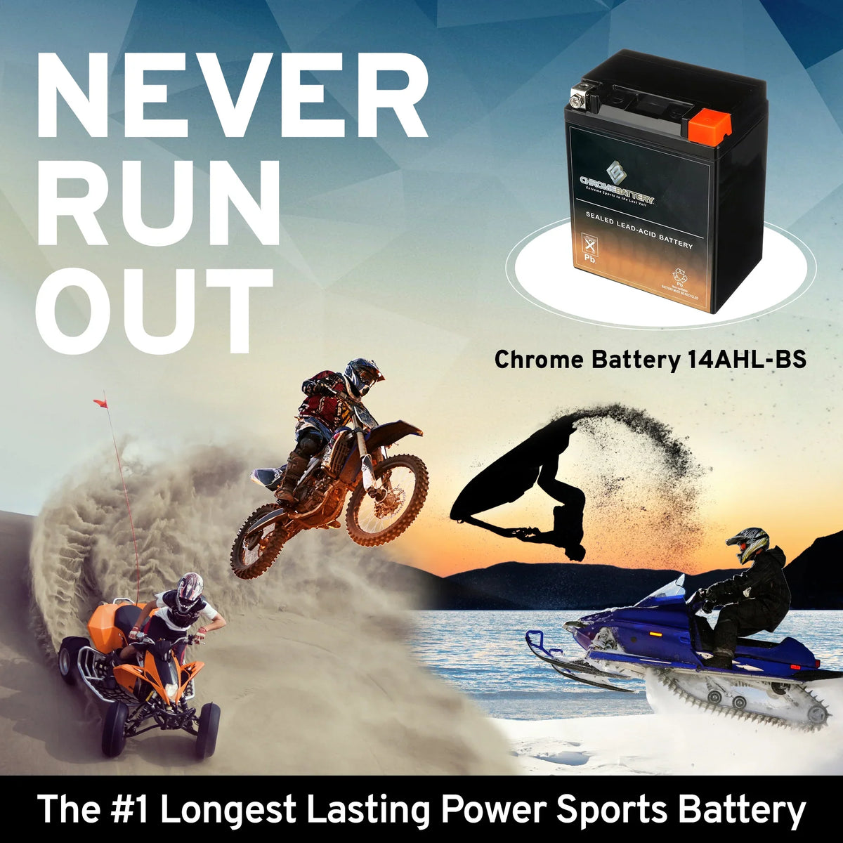 Chrome Battery YTX14AHL-BS (14AHL-BS 12 Volt,12 Ah, 210 CCA) Motorcycle Battery for Suzuki Gsx-r750 750cc 86-'92 - Exclusive Design