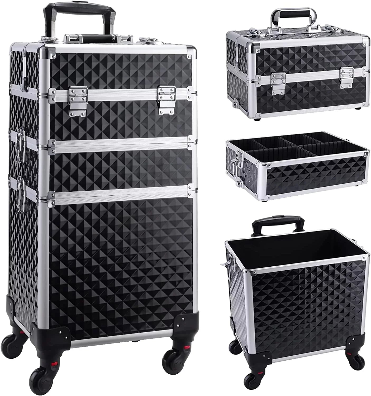Joligrace 3-in-1 Professional Rolling Makeup Case Cosmetic Trolley Beauty Box
