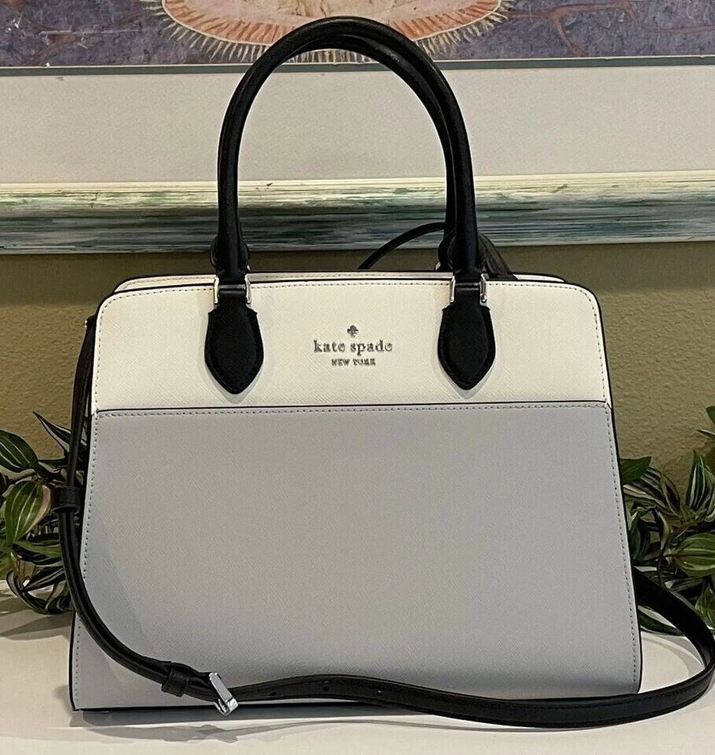Stylish Kate Spade Madison Medium Platinum Grey Colorblock Leather Satchel Bag Purse KC621