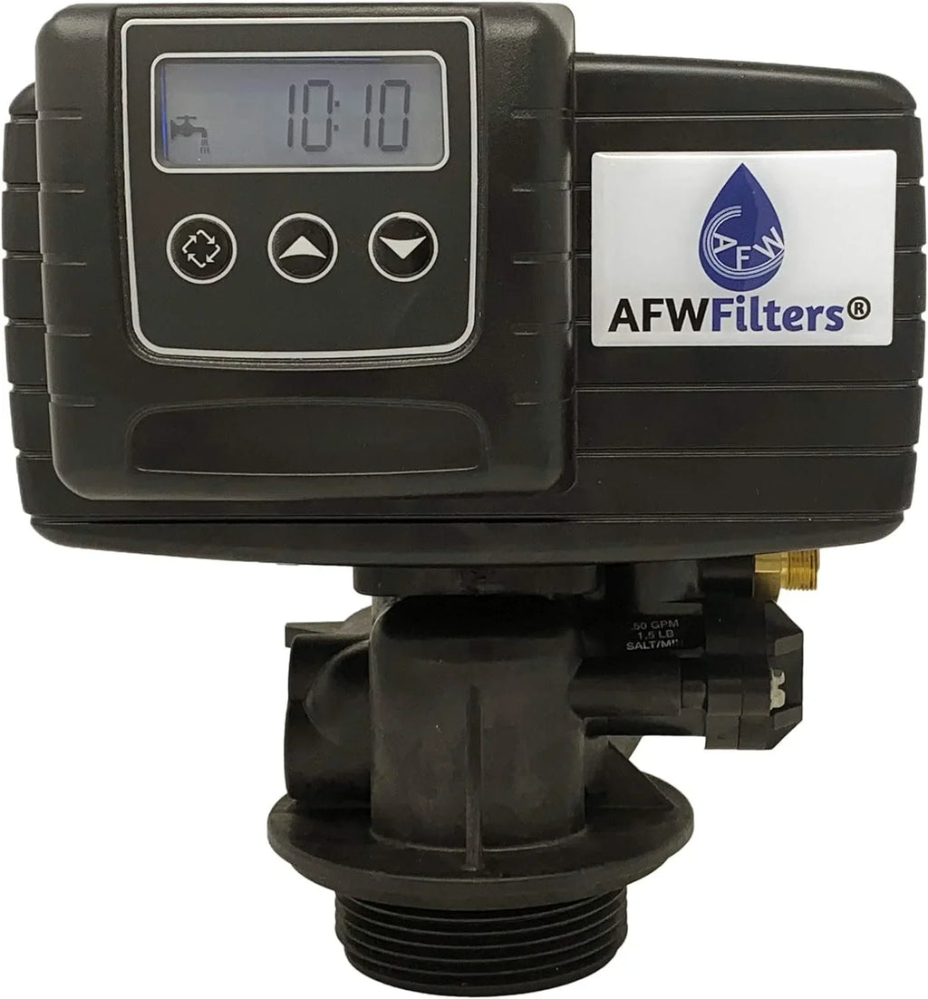Stylish AFWFilters 2 cubic Foot 64k Whole Home Iron Pro Water Softener with Fine Mesh Resin, 1" Plastic MNPT Connection, and Blue Tanks