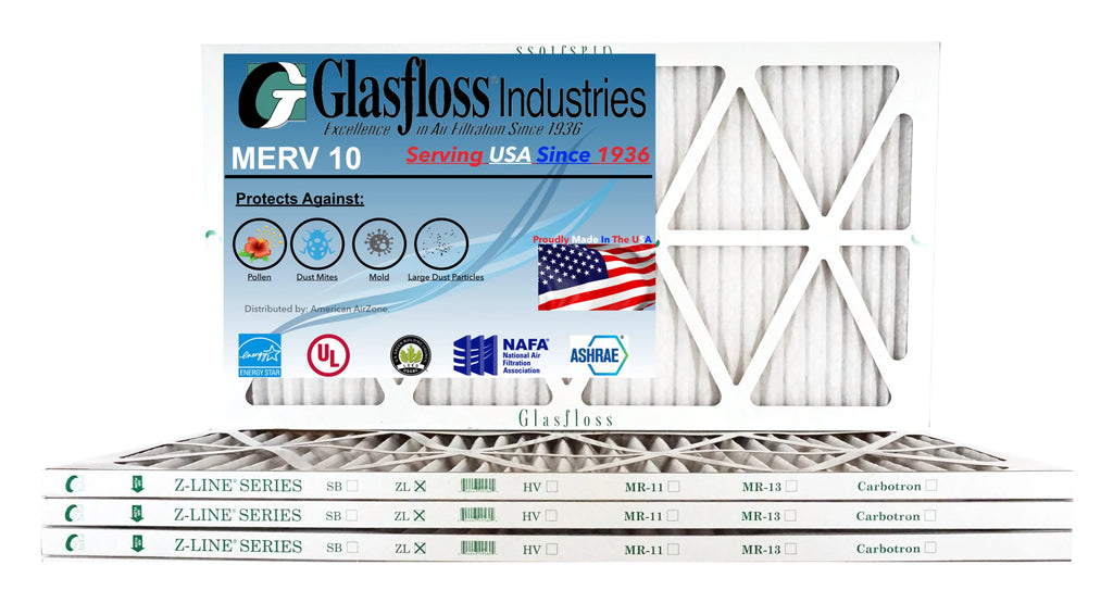 Stylish Glasfloss 24x28x1 - MERV 10 -Qty:12 - Furnace Air Filter - Made in USA (Actual Size: 23.5 x 27.5x7/8 inch)