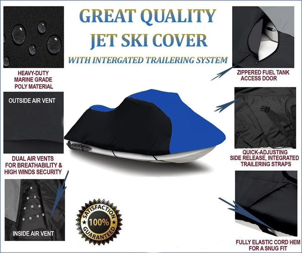 BLACK / BLUE HEAVY-DUTY, 600 DENIER Cover Compatible for Sea Doo Sea-Doo RX Di 2000 2001 2002 2003 Jet Ski Cover PWC Cover 2 Seater