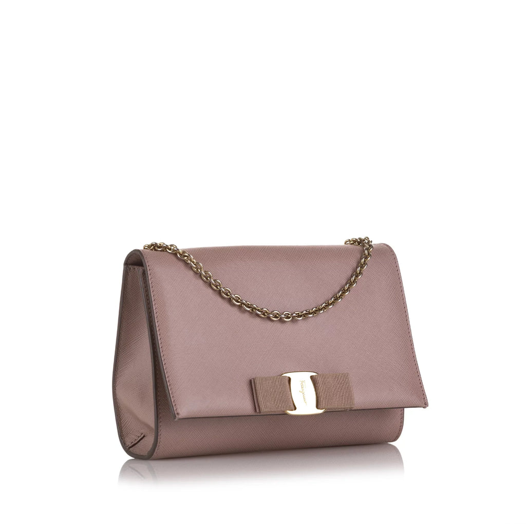 Pre-Owned Authenticated Ferragamo Small Vara Ginny Crossbody Calf Leather Pink Crossbody Bag Unisex (Good) - Exclusive Design