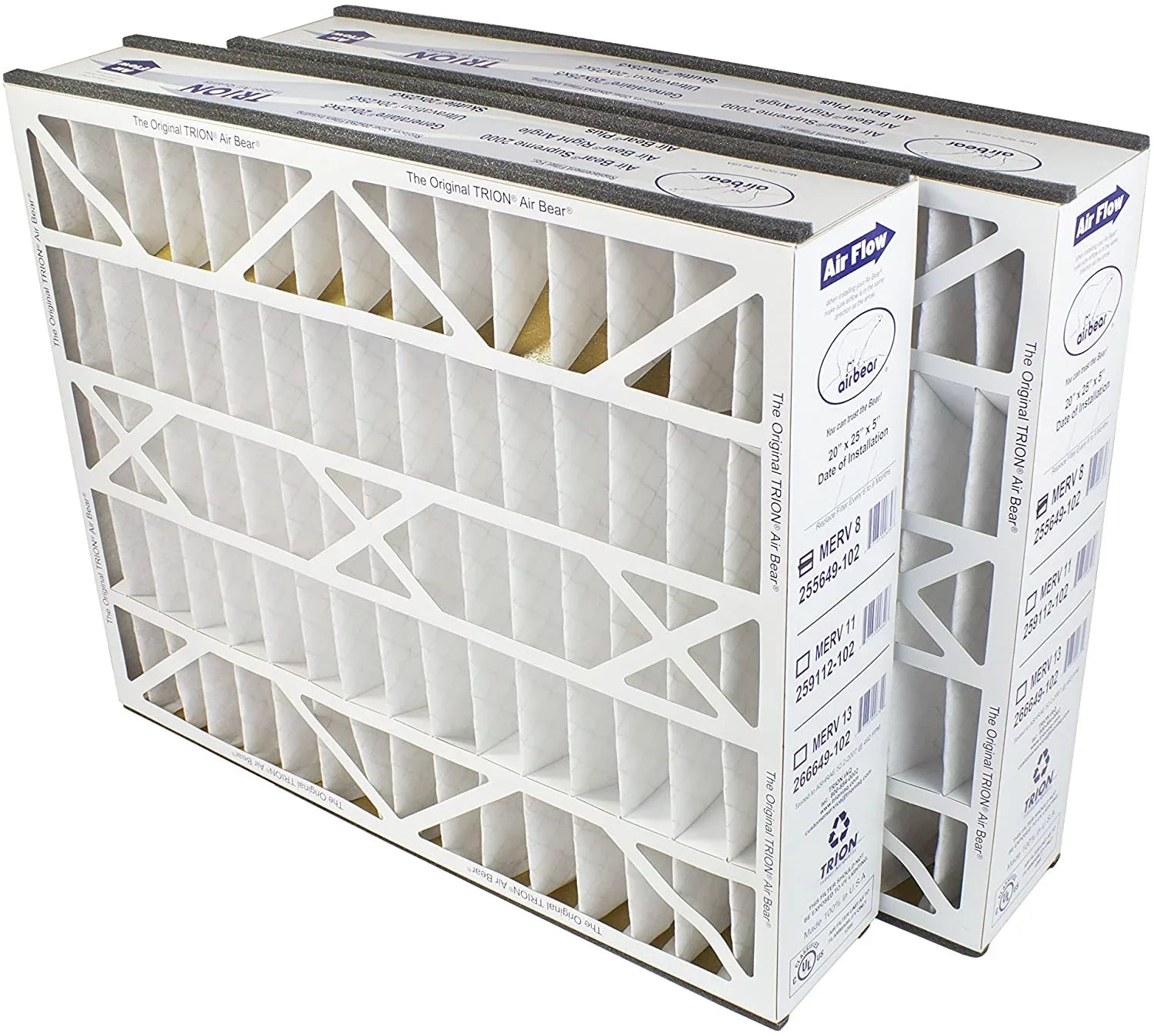 Air Bear 255649-102 (2-Pack) - 20" x 25" x 5" Pleated Air Filter, MERV 8