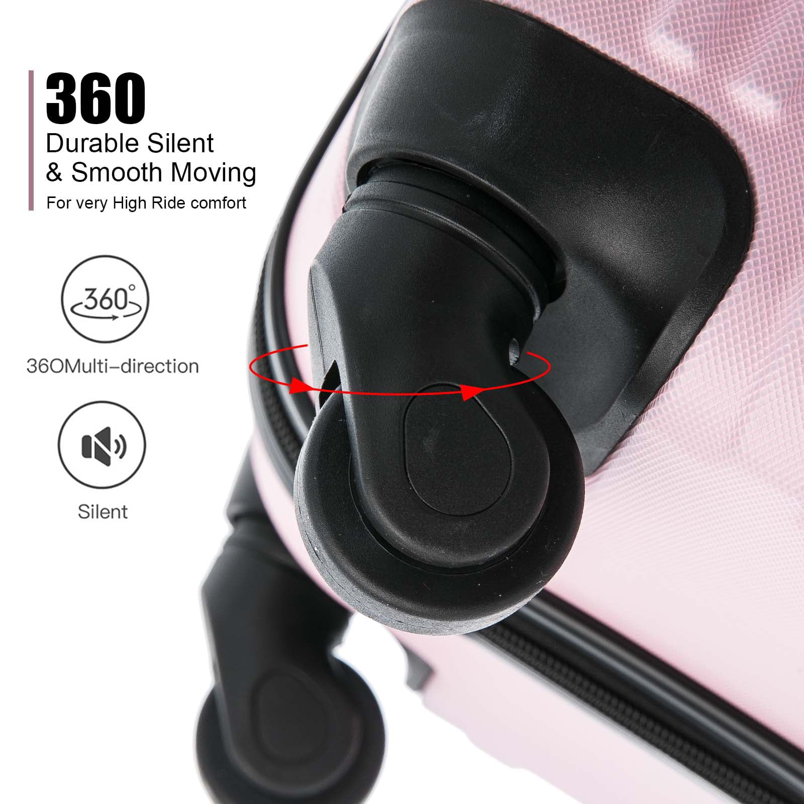5 Piece Set Luggage Sets Suitcase ABS Hardshell Lampweight Spinner Wheels (16/20/24/28 inch) Pink