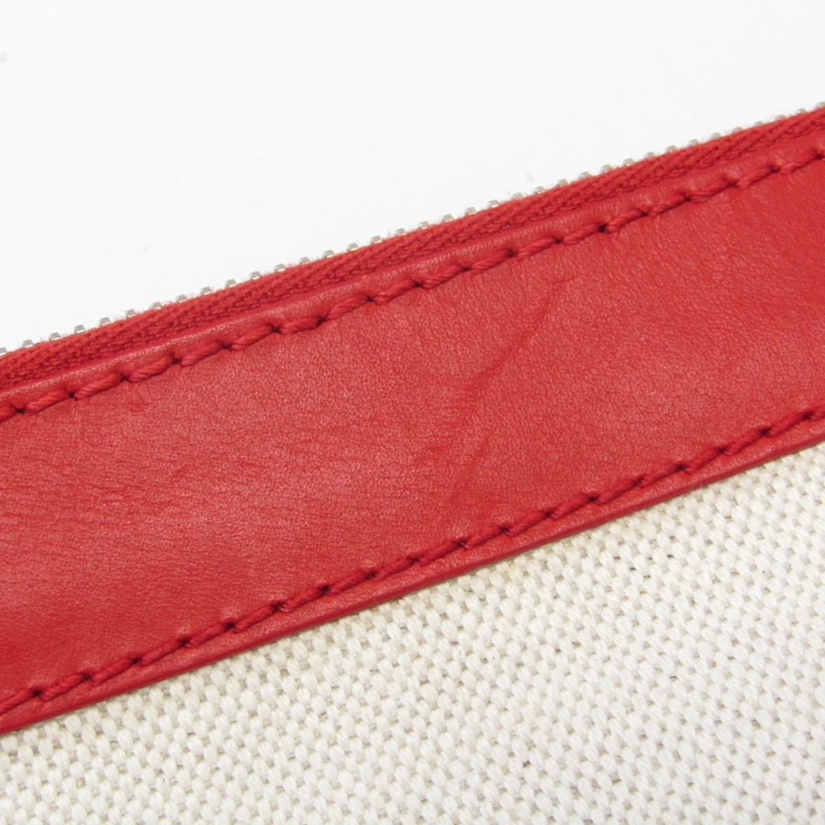 Stylish Pre-Owned Balenciaga 373840 Women's Leather,Canvas Clutch Bag,Pouch Beige,Red Color (Good)