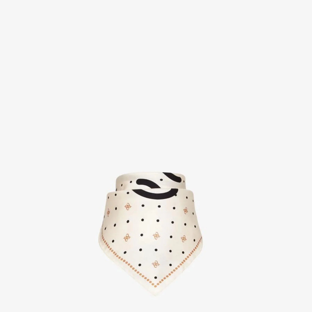 Stylish Fendi FF Karligraphy Black Logo Ivory Silk Scarf 33 cm FXT337