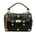 Stylish Pre-Owned Authenticated Valentino Medium Roman Stud Satchel Calf Leather Black Unisex (Good)