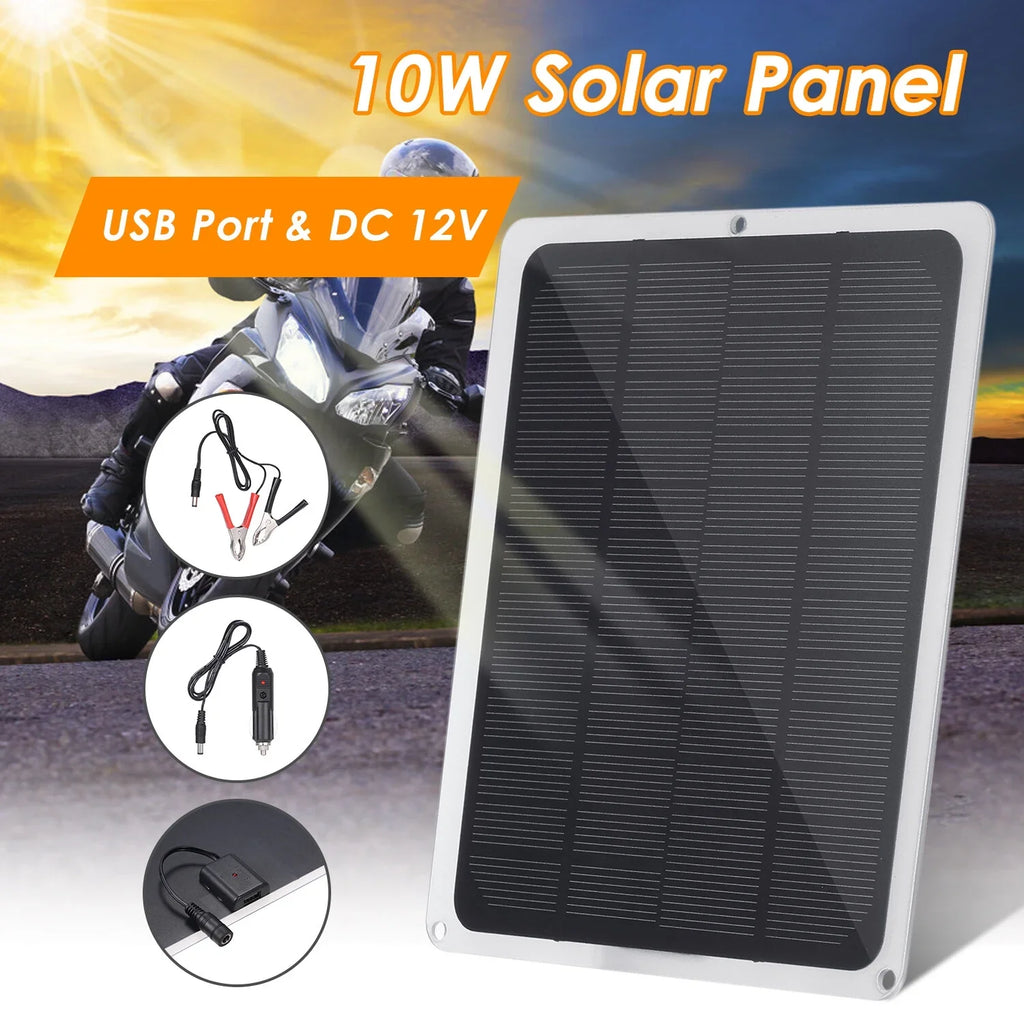 Stylish DC12V 10W Solar Panel with USB Port Car Chargers Charge for 12V-Battery Portable Completed Accessories for Outdoor Camping Hiking Fishing Climbing
