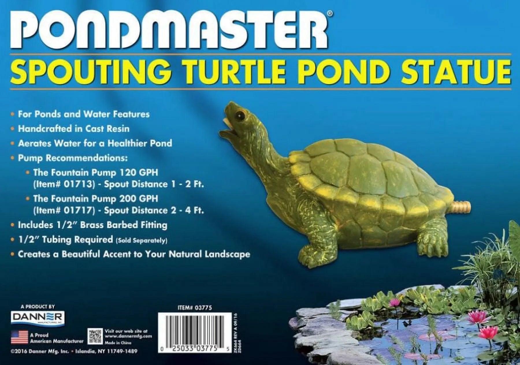 Pondmaster Resin Turtle Spitter 9"L x 3.6"W x 5.6"H Pack of 3 - Exclusive Design