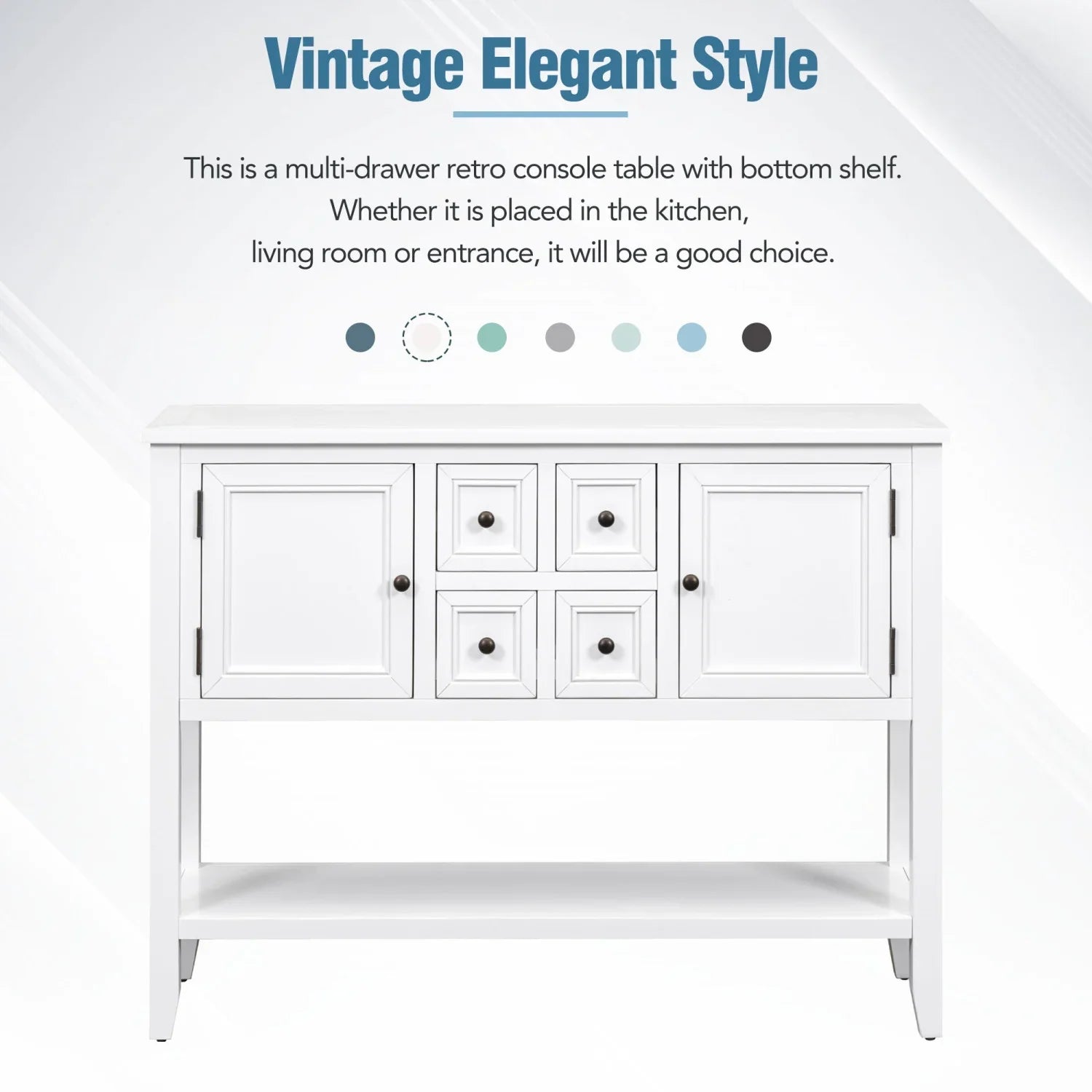 Stylish TREXM Cambridge Series Ample Storage Vintage Console Table with Four Small Drawers and Bottom Shelf for Living Rooms Entrances and Kitchens (Light Navy OLD SKU WF190263AAH)