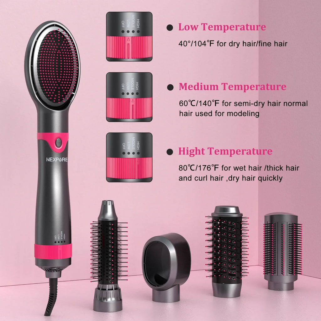 Stylish NEXPURE 5 in 1 Multifunctional Hair Dryer Styling Tool, Detachable Salon 5-in-1 Multi-Head Hot Air Comb,Negative Ion Automatic Suction Hair Curler for Women