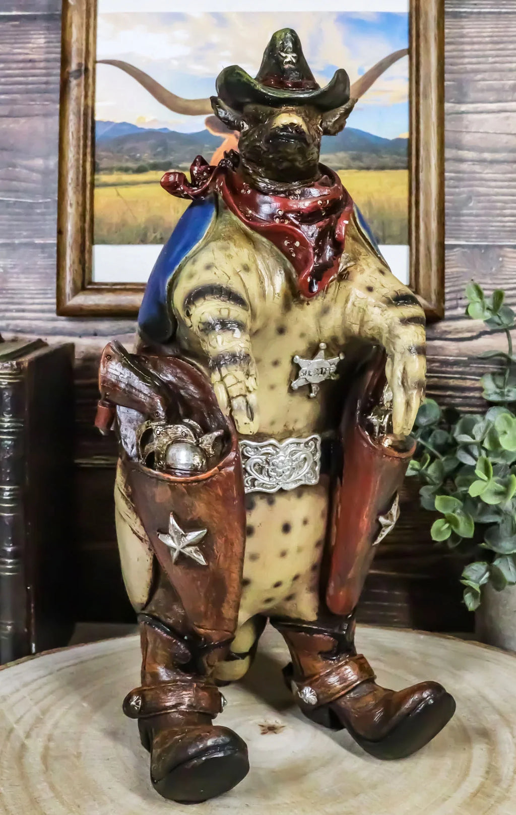Stylish Western Rustic Texas Sherriff Cowboy Texan Armadillo Big Guns And Boots Figurine