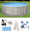 Belize 27-ft Round 52-in Deep 6-in Top Rail Metal Wall Swimming Pool Package - Exclusive Design