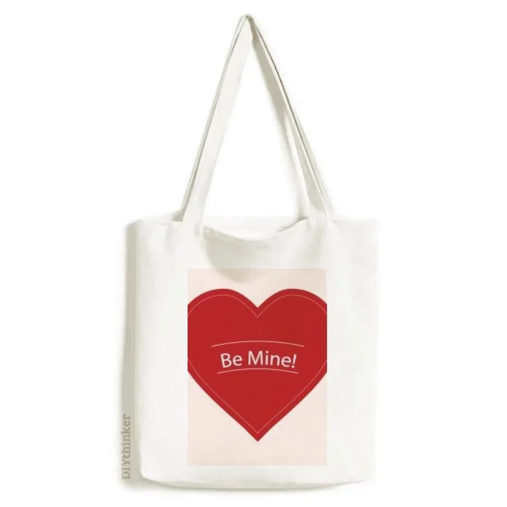 Stylish Valentine's Day White Be Mine Tote Canvas Bag Shopping Satchel Casual Handbag