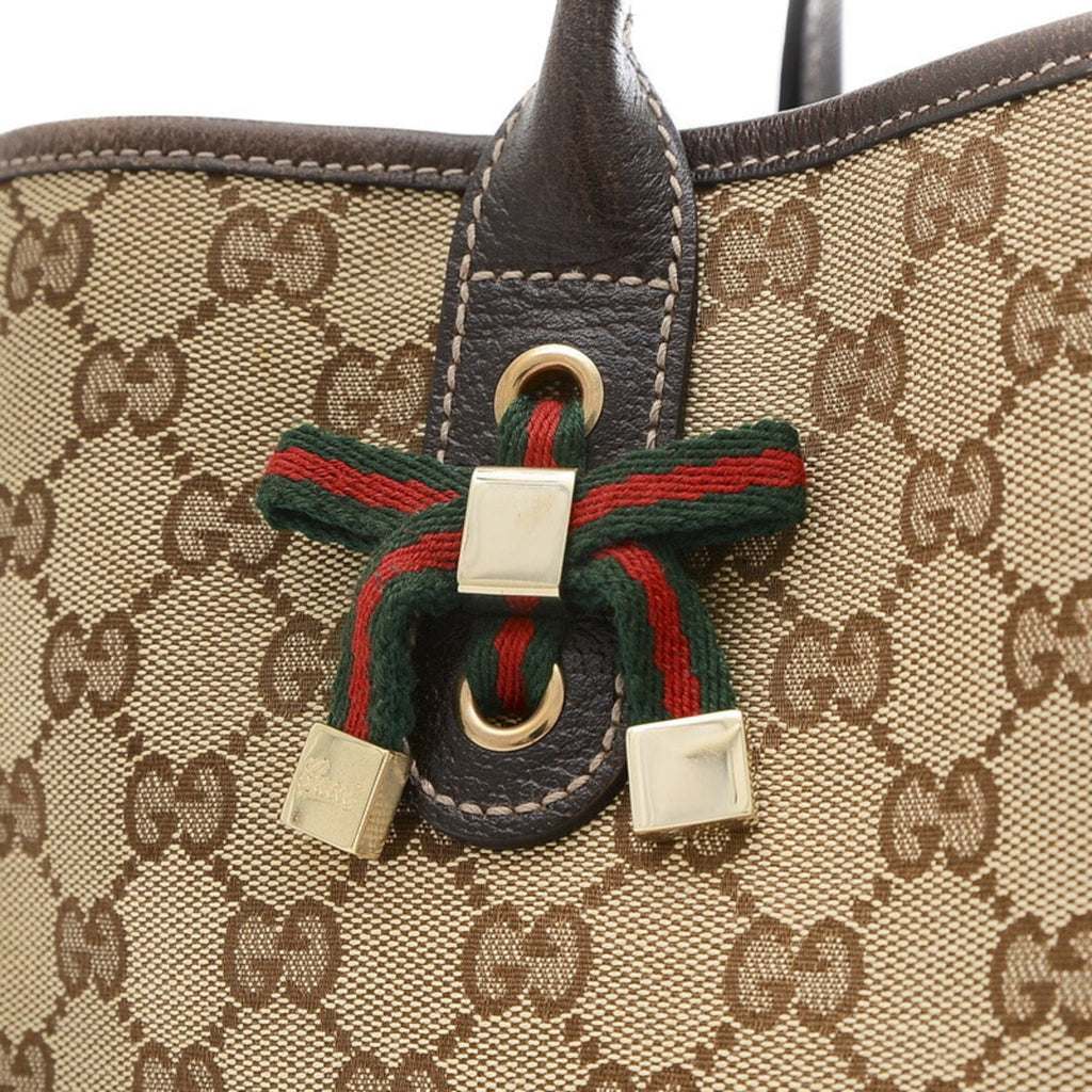 Pre-Owned Gucci GG Pattern Princess Ribbon Tote Bag Canvas Leather Beige Brown 163805 (Good)