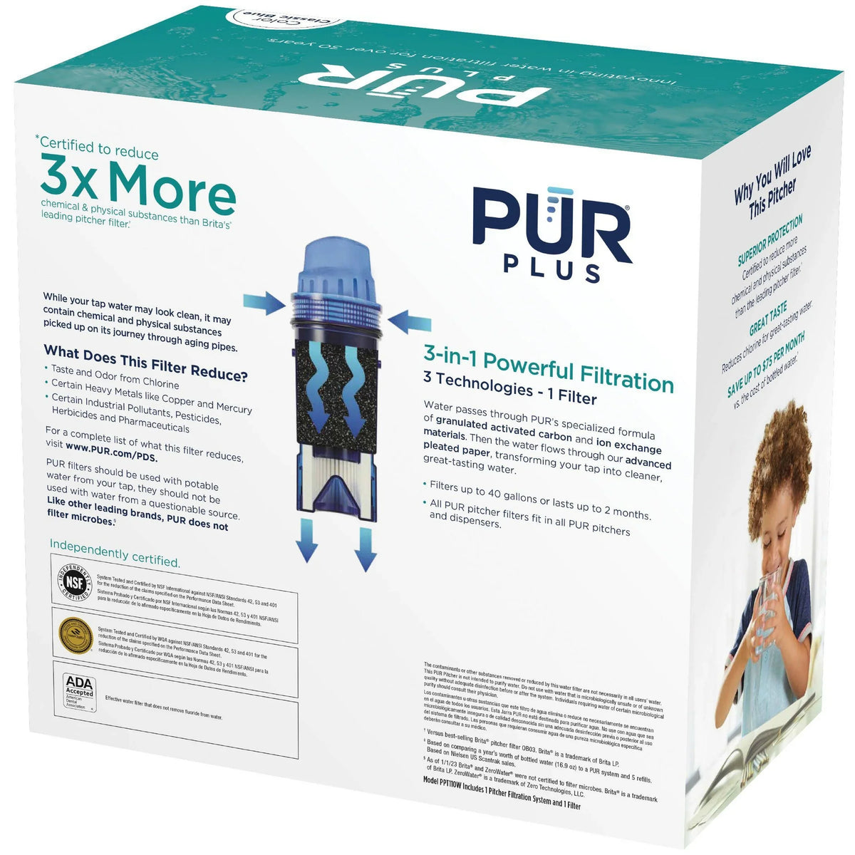 PLUS 11 Cup Water Pitcher Filtration System White/Blue PPT110WA