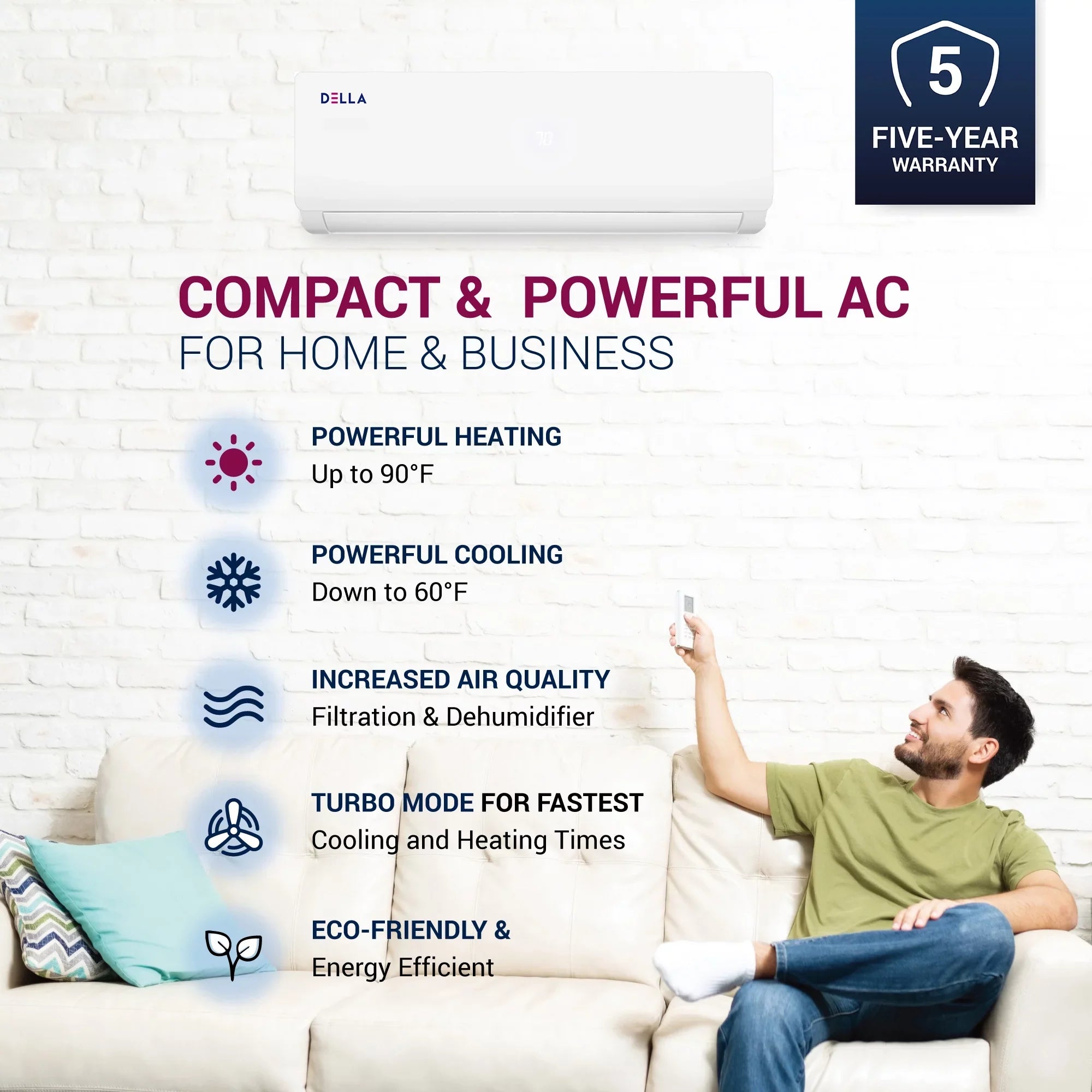 Stylish Della 27K BTU ODU Tri 3 Zone 9K 9K 9K BTU 20 SEER 208/230V Cools Up to 1200 Sq.Ft Wifi Energy Efficient Multi Zone Ductless Mini Split Air Conditioner Heat Pump Full Set with 16ft Installation Kits