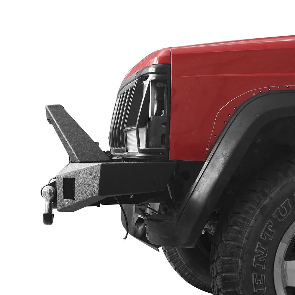 Hooke Road Fit Jeep Cherokee XJ 1984-2001 Steel Front Bumper W/ LED Spotlights & Winch Plate