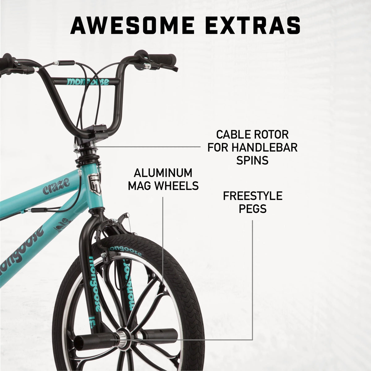 Mongoose Craze Boys and Girls 20 inch Kids BMX Bike, Ages 6+, Black and Mint - Exclusive Design