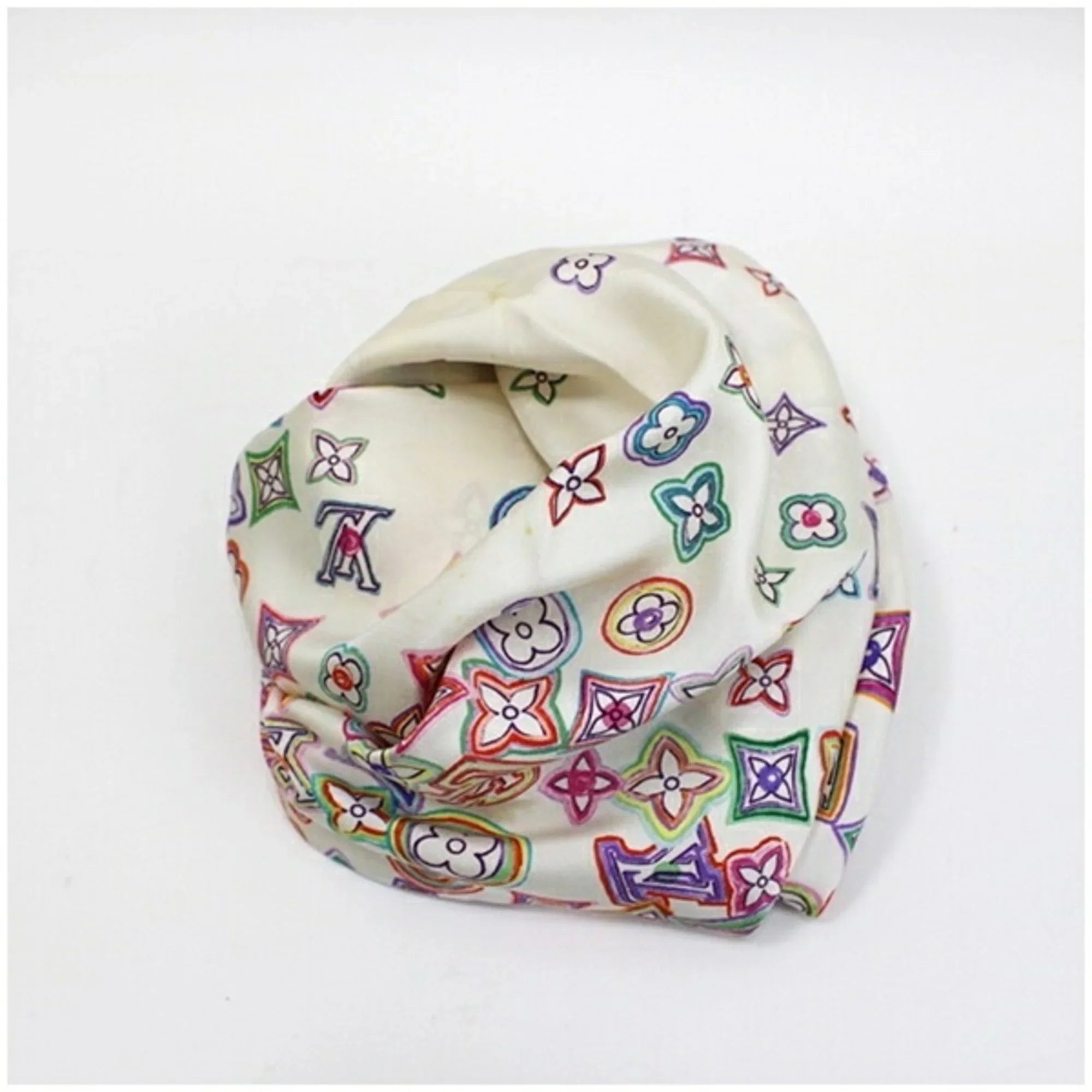 Pre-Owned Louis Vuitton Silk Scarf Muffler Monogram White x Multicolor Women's (Good)